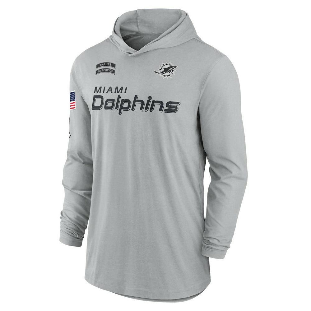 Miami Dolphins 2024 Salute to Service Lightweight Dri-FIT Long Sleeve Hoodie T-Shirt - Gray Hoodies