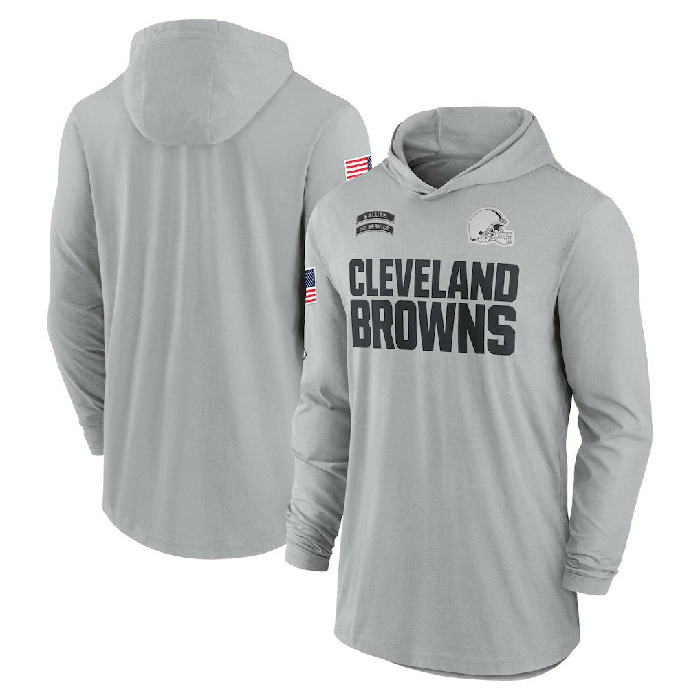 Cleveland Browns 2024 Salute to Service Lightweight Dri-FIT Long Sleeve Hoodie T-Shirt - Gray Hoodies