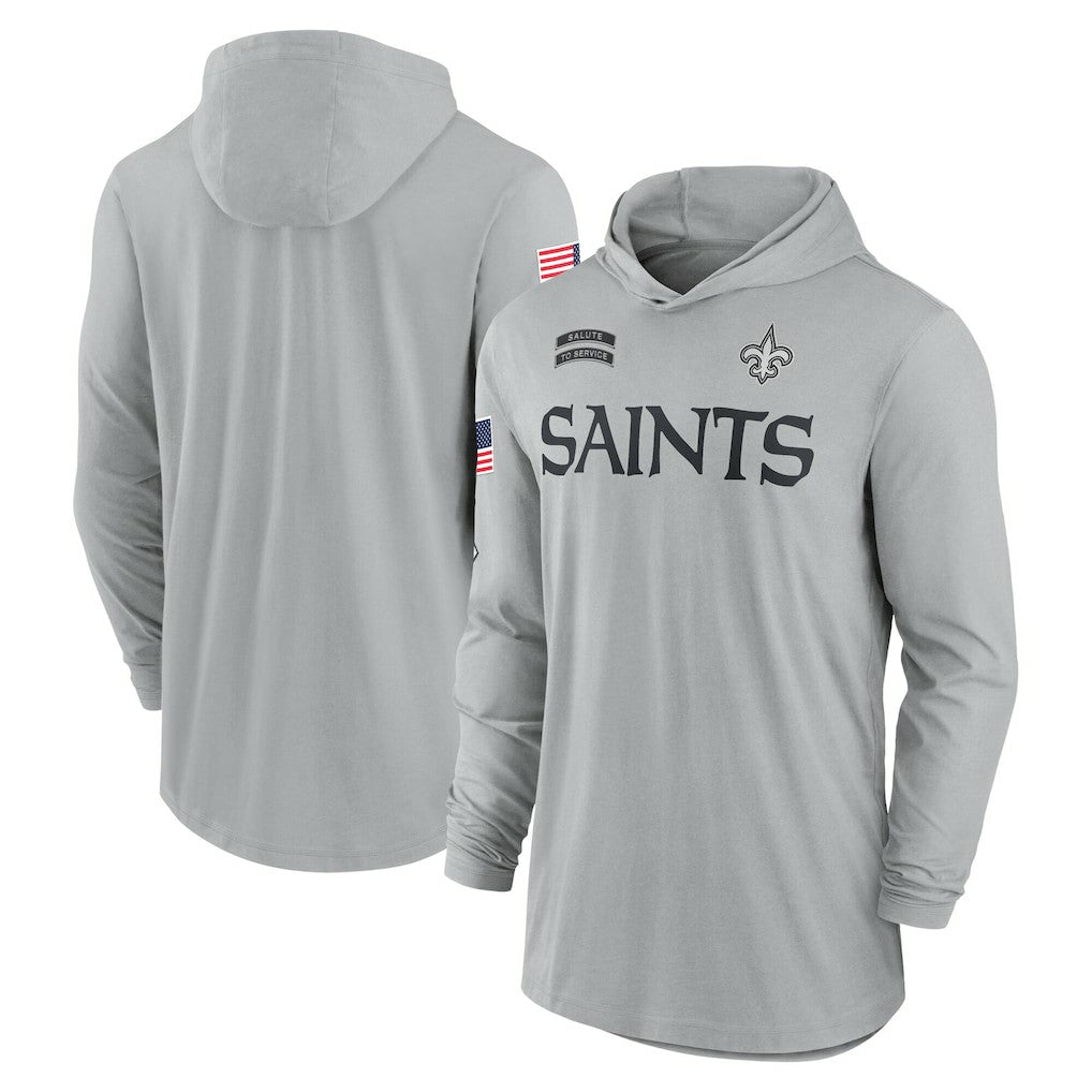 New Orleans Saints 2024 Salute to Service Lightweight Dri-FIT Long Sleeve Hoodie T-Shirt - Gray Hoodies