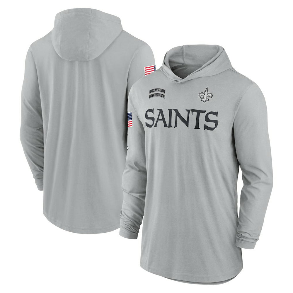 New Orleans Saints 2024 Salute to Service Lightweight Dri-FIT Long Sleeve Hoodie T-Shirt - Gray Hoodies