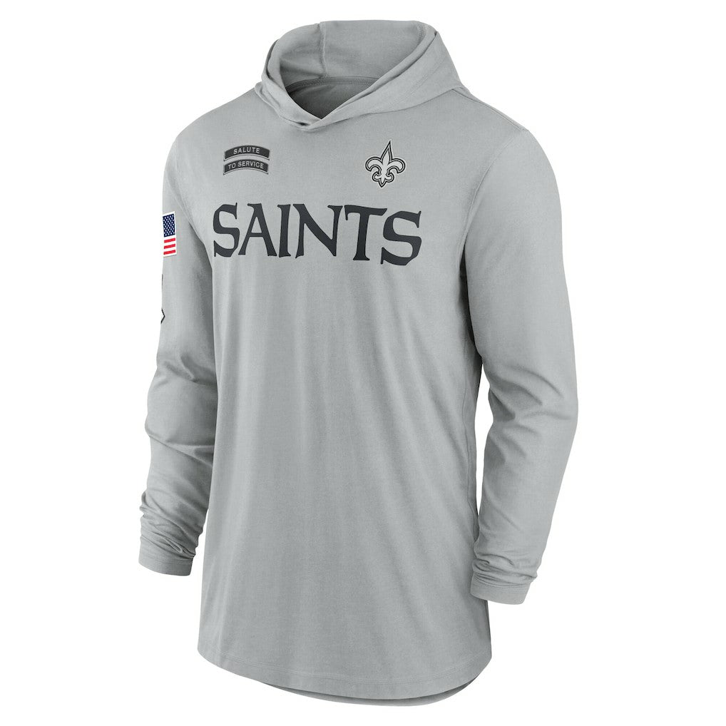 New Orleans Saints 2024 Salute to Service Lightweight Dri-FIT Long Sleeve Hoodie T-Shirt - Gray Hoodies