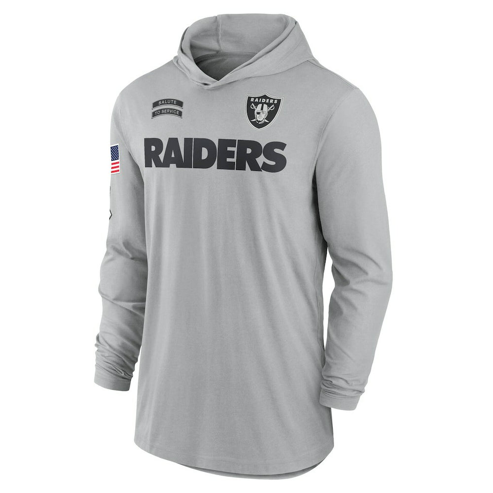 Las Vegas Raiders 2024 Salute to Service Lightweight Dri-FIT Long Sleeve Hoodie T-Shirt - Gray Hoodies