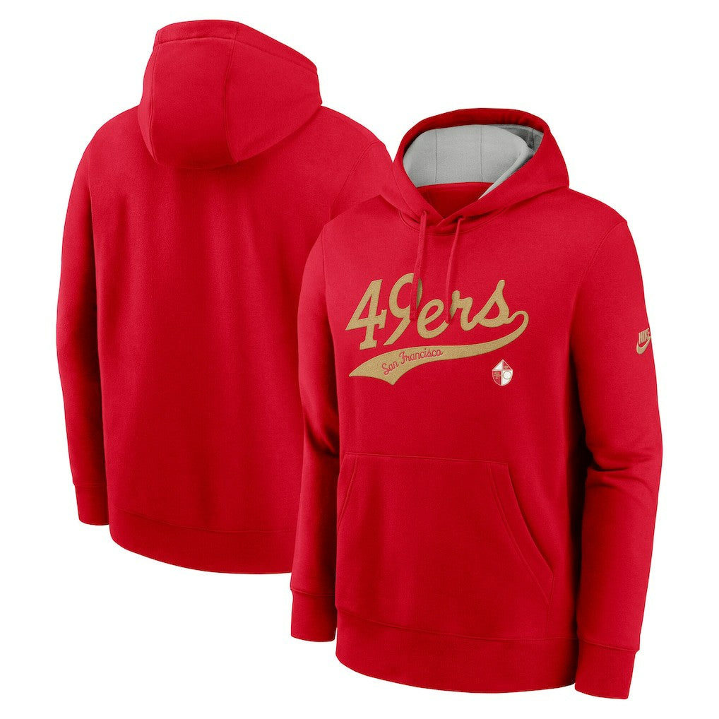 San Francisco 49ers Rewind Club Logo Pullover Hoodie - Scarlet Hoodies