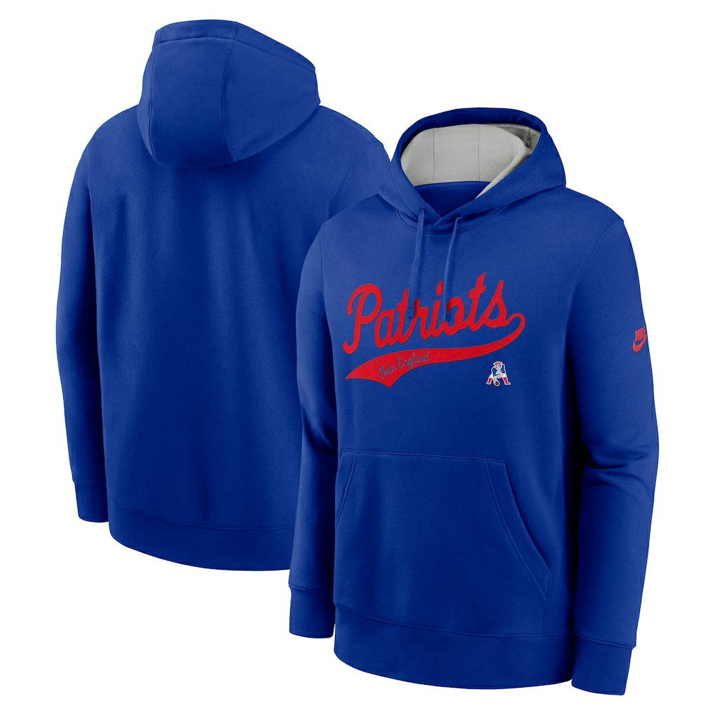 New England Patriots Rewind Club Logo Pullover Hoodie - Royal Hoodies