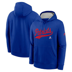 New England Patriots Rewind Club Logo Pullover Hoodie - Royal Hoodies