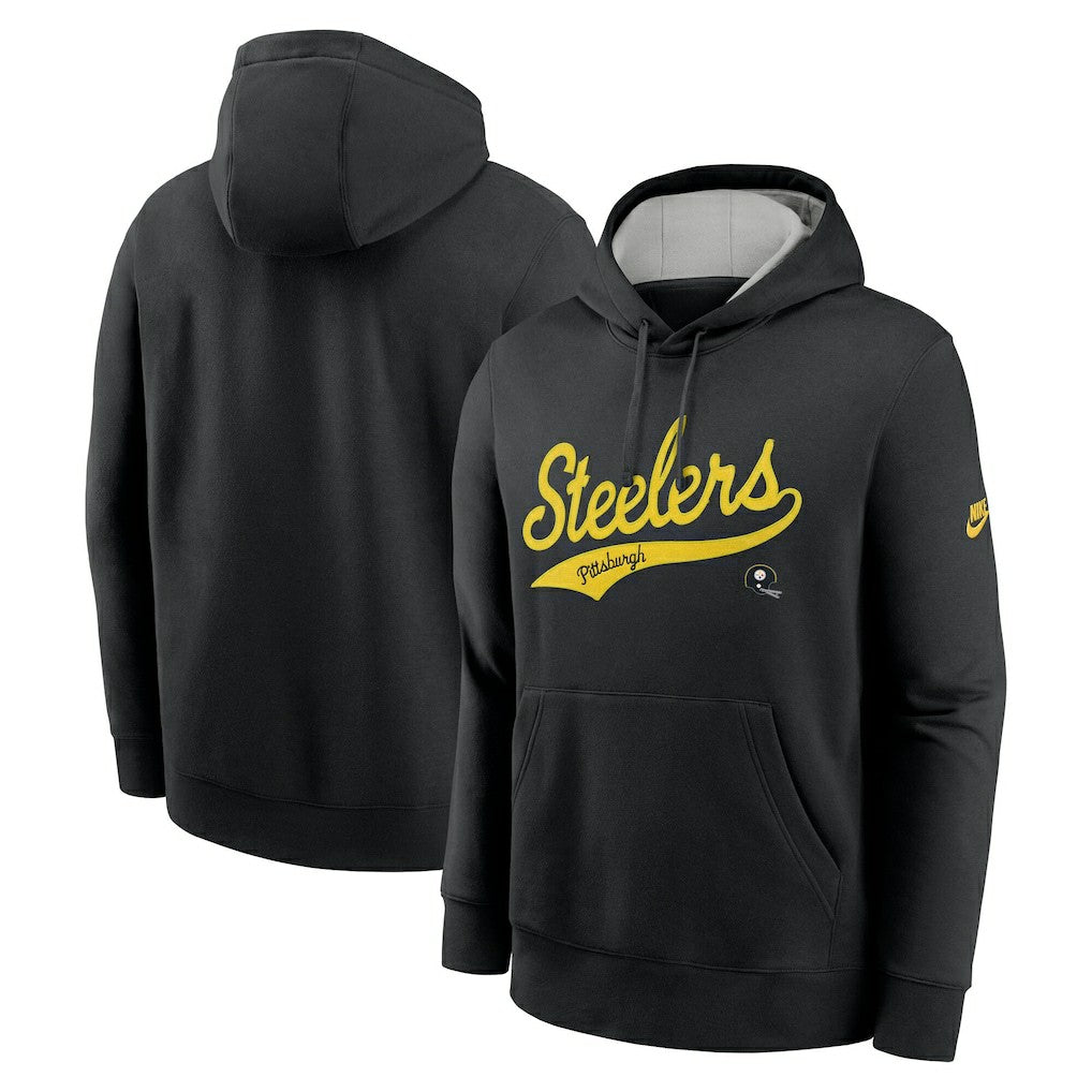 Pittsburgh Steelers Rewind Club Logo Pullover Hoodie - Black Hoodies
