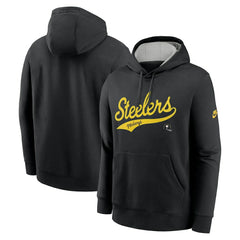 Pittsburgh Steelers Rewind Club Logo Pullover Hoodie - Black Hoodies