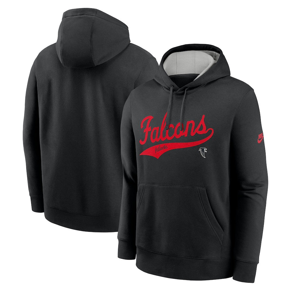 Atlanta Falcons Rewind Club Logo Pullover Hoodie - Black Hoodies