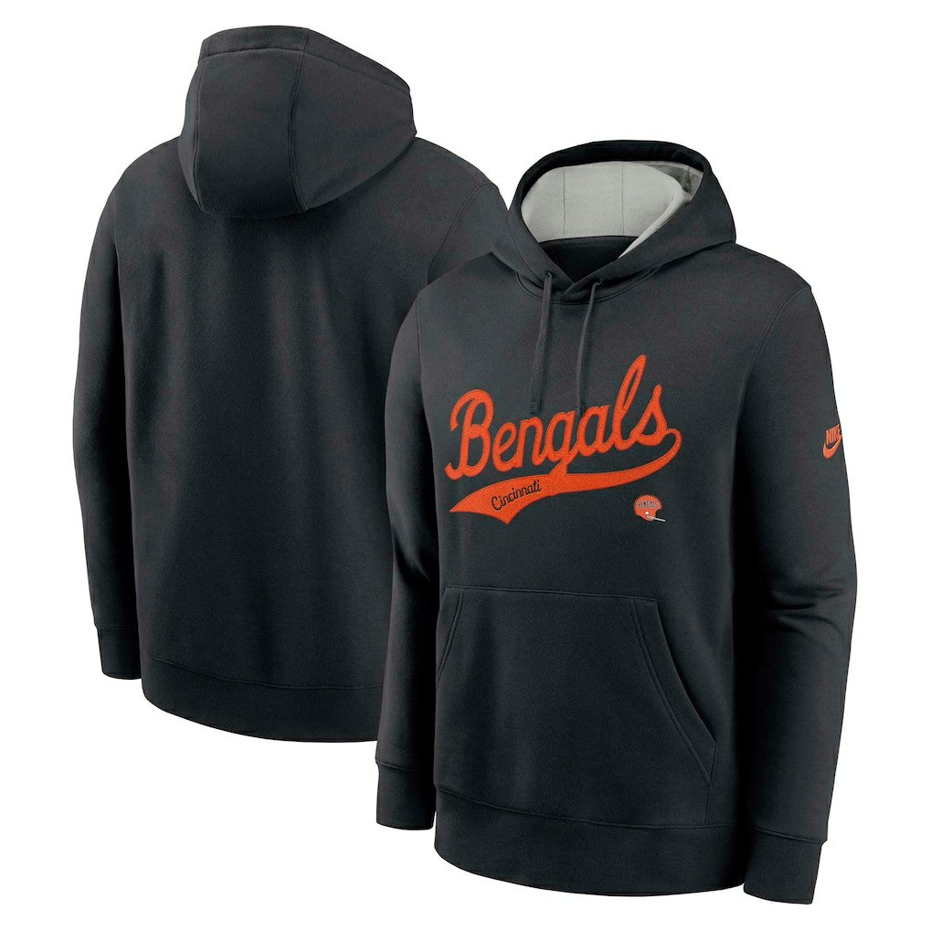 Cincinnati Bengals Rewind Club Logo Pullover Hoodie - Black Hoodies