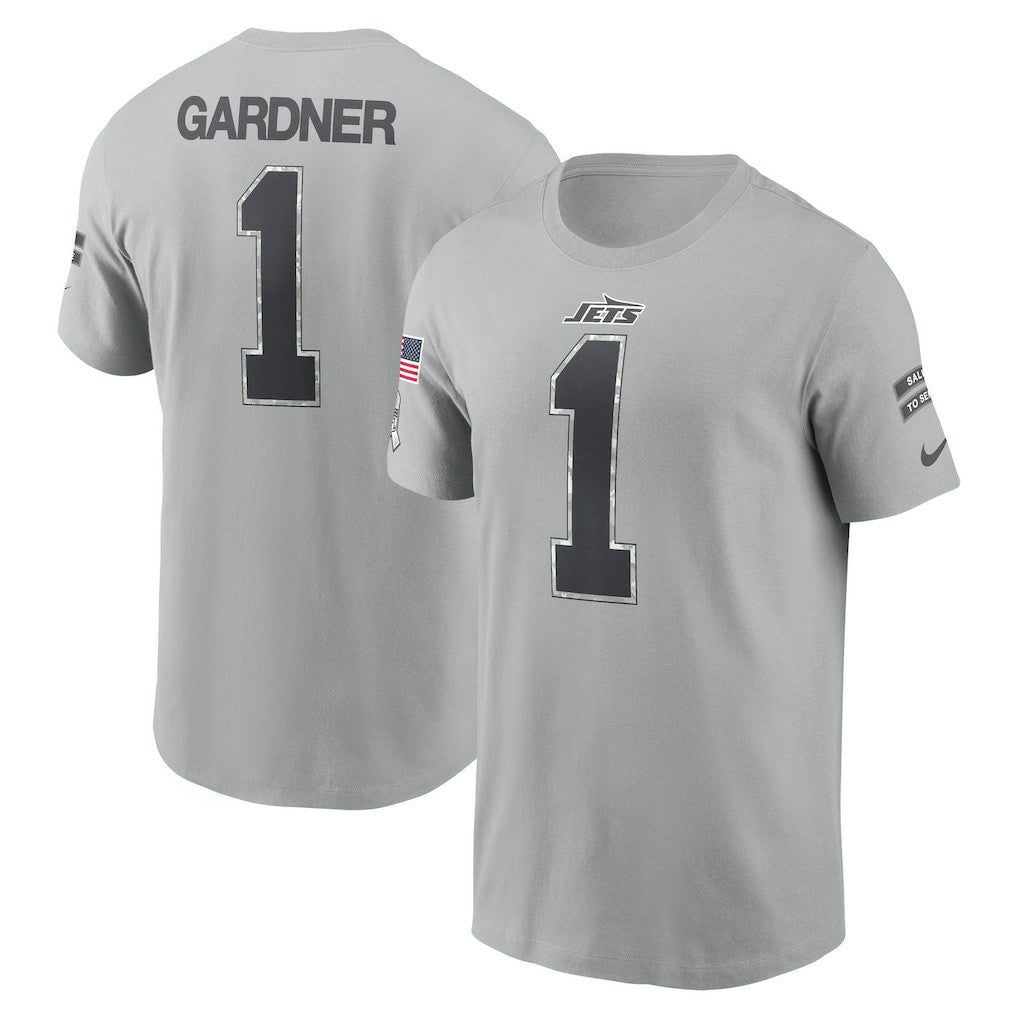 Ahmad Sauce Gardner New York Jets 2024 Salute To Service Name & Number T-Shirt - Gray T-shirts