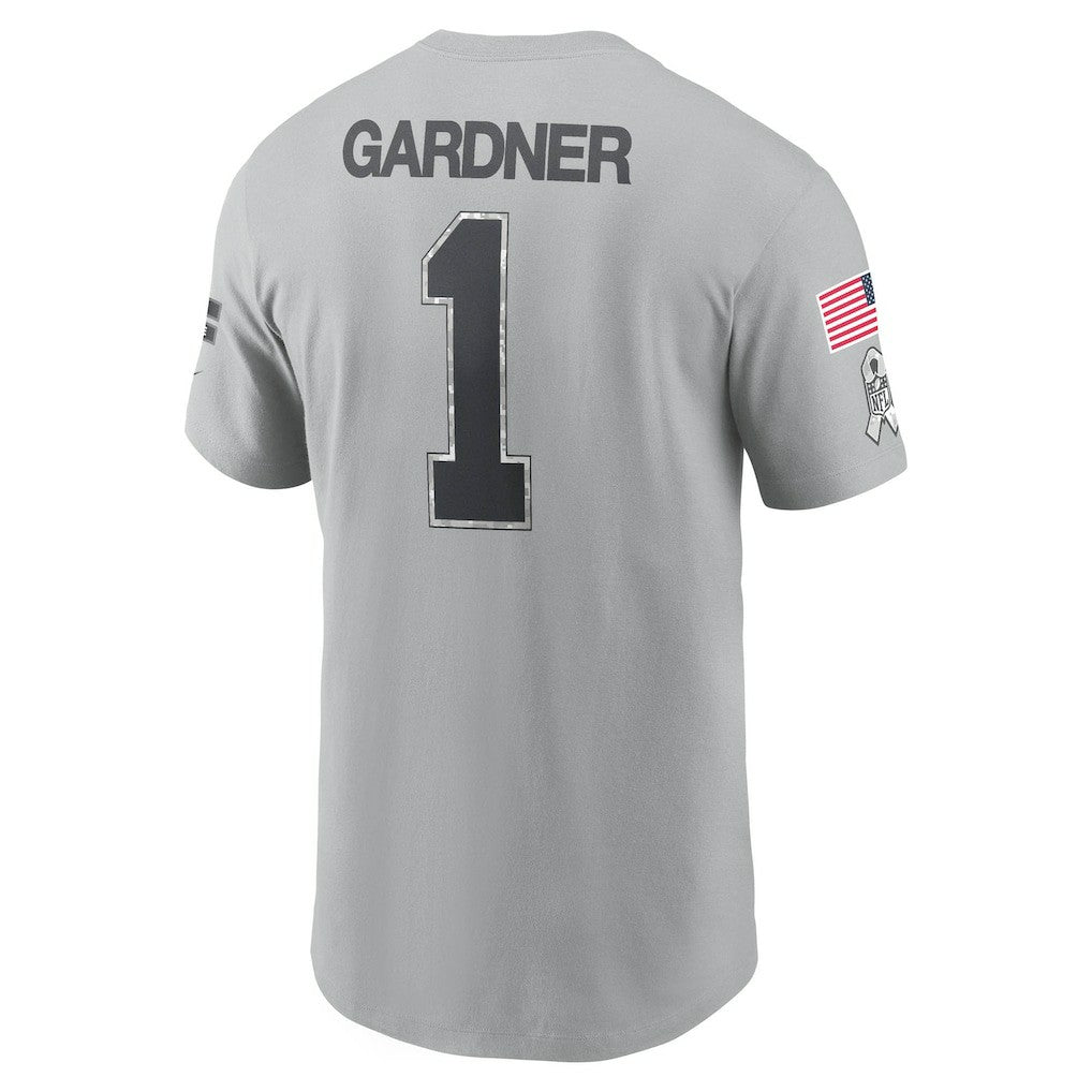 Ahmad Sauce Gardner New York Jets 2024 Salute To Service Name & Number T-Shirt - Gray T-shirts