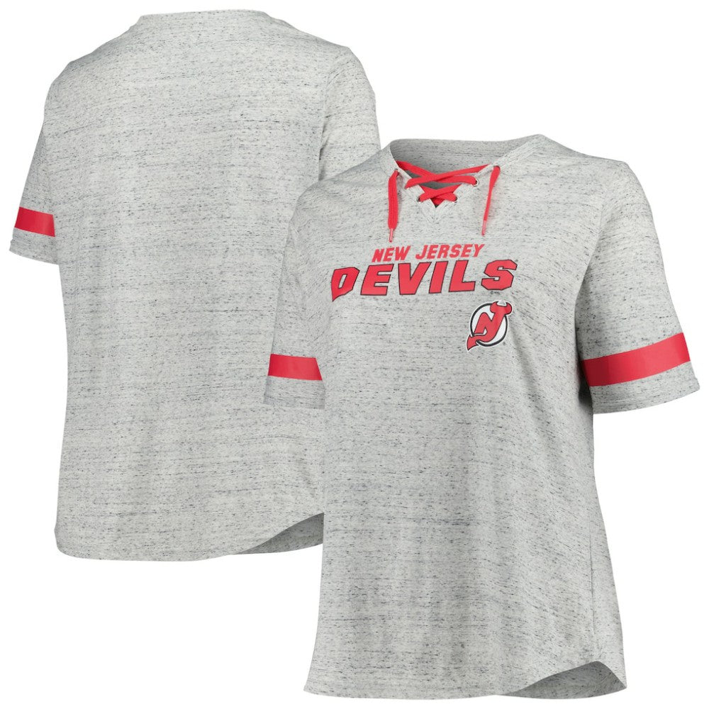 New Jersey Devils Fanatics Women's Plus Size Lace-Up T-Shirt - Heather Gray | US 201173346