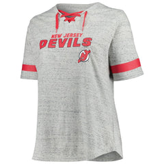 New Jersey Devils Fanatics Women's Plus Size Lace-Up T-Shirt - Heather Gray | US 201173346