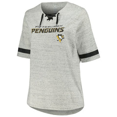 Pittsburgh Penguins Fanatics Women's Plus Size Lace-Up T-Shirt - Heather Gray | US 201173348