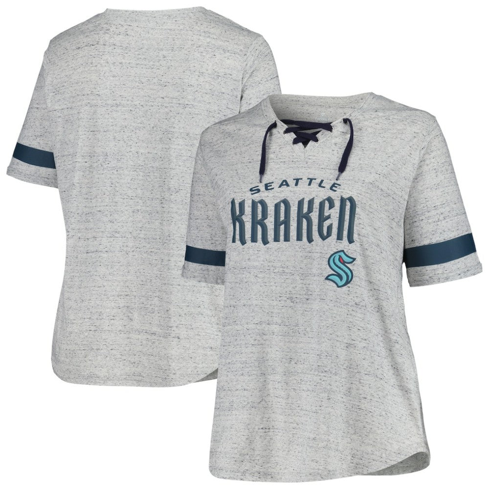 Seattle Kraken Fanatics Women's Plus Size Lace-Up T-Shirt - Heather Gray | US 201173349
