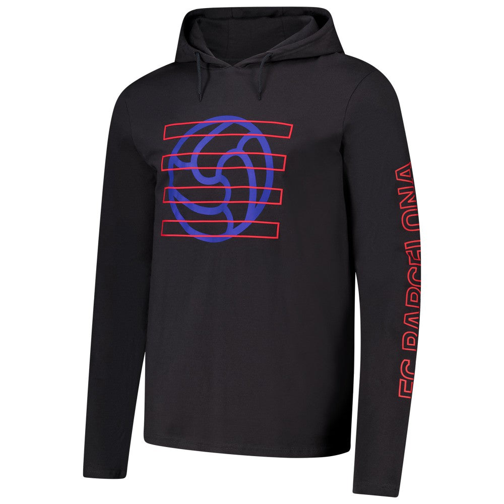 Barcelona Wordmark Long Sleeve Hoodie T-Shirt- Charcoal