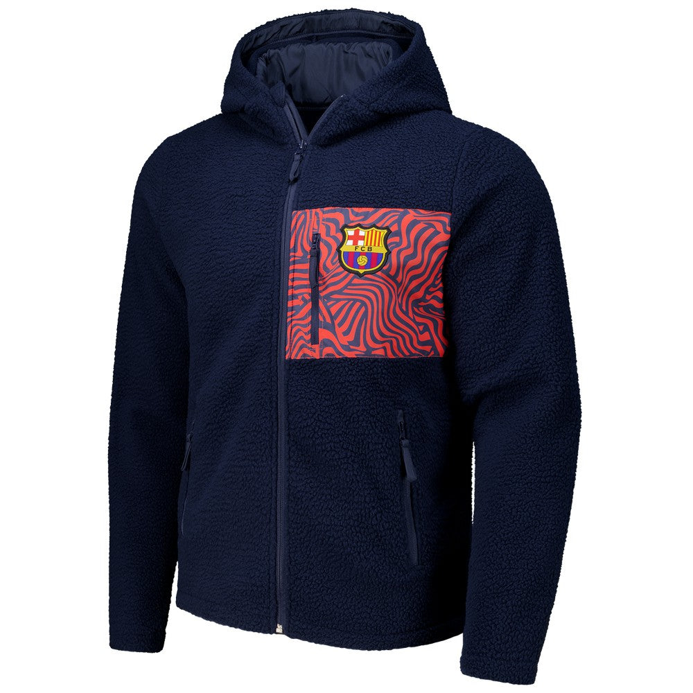 Barcelona Sherpa Full-Zip Hoodie Jacket Navy