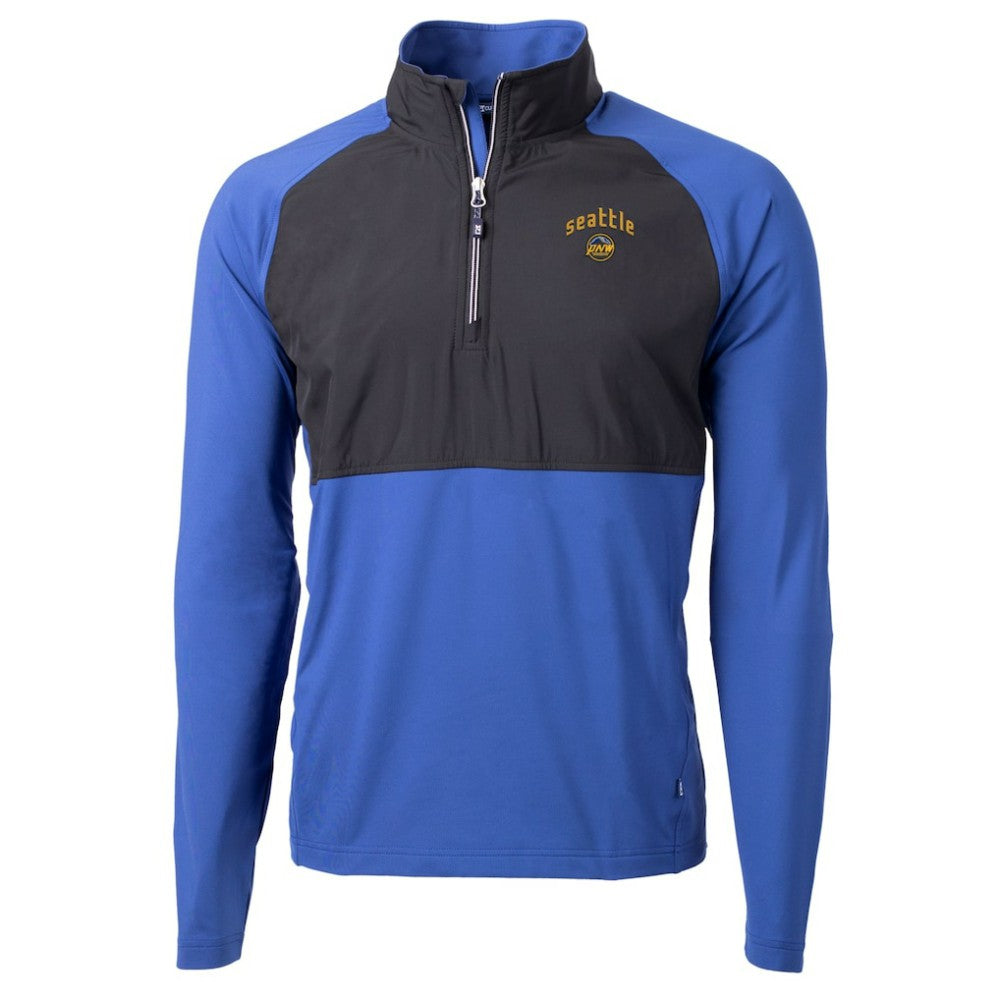 Seattle Mariners Cutter & Buck City Connect Adapt Eco Knit Hybrid Recycled Quarter-Zip Pullover Top - Blue/Black Pullover