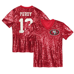 Brock Purdy San Francisco 49ers Girls Youth Sequin V-Neck Fashion Jersey - Scarlet Jerseys