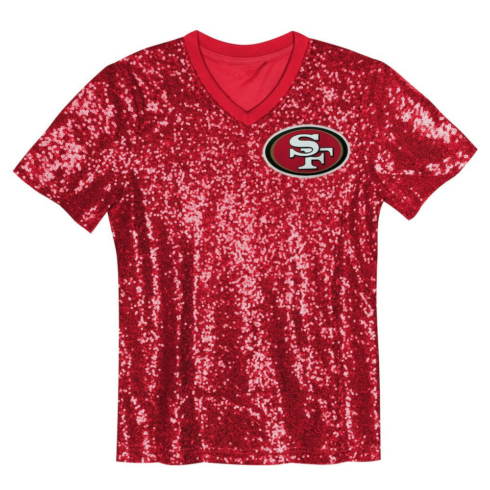 Brock Purdy San Francisco 49ers Girls Youth Sequin V-Neck Fashion Jersey - Scarlet Jerseys