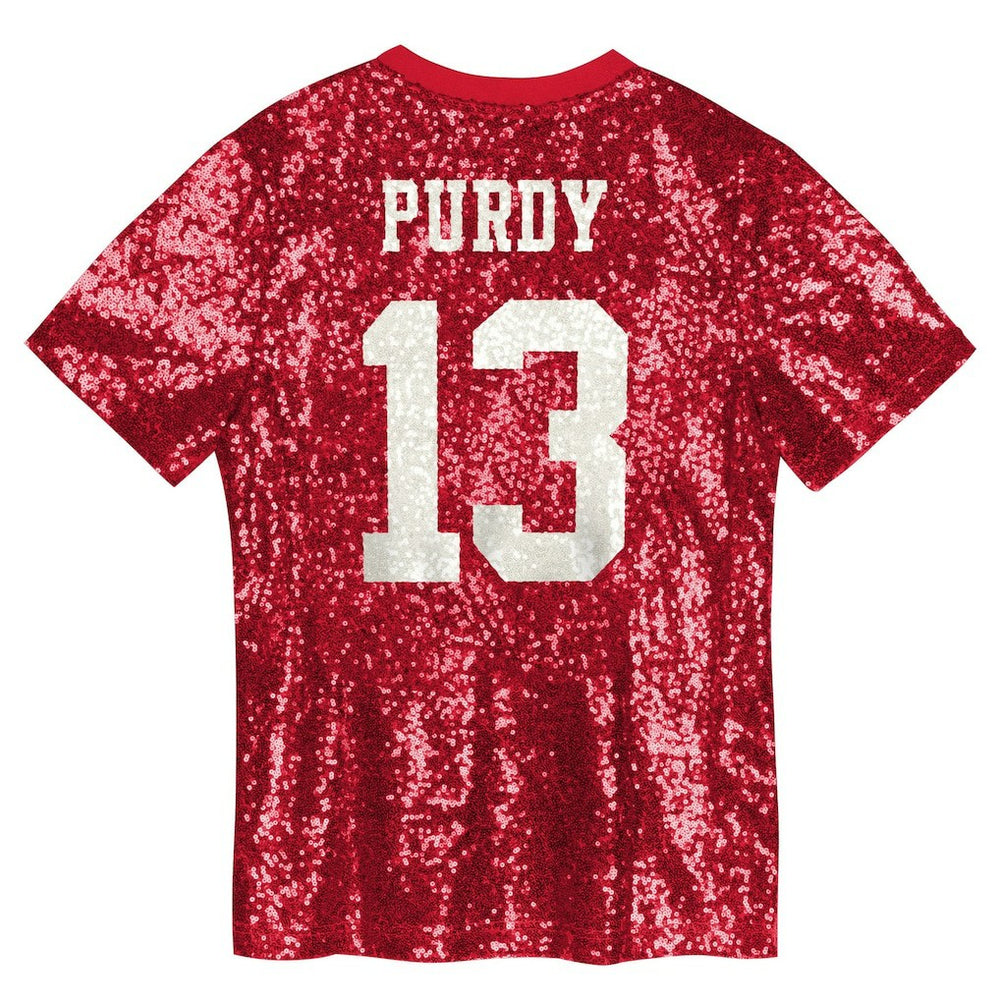 Brock Purdy San Francisco 49ers Girls Youth Sequin V-Neck Fashion Jersey - Scarlet Jerseys