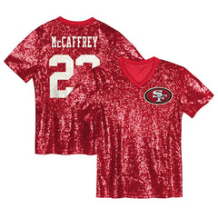 Christian McCaffrey San Francisco 49ers Girls Youth Sequin V-Neck Fashion Jersey - Scarlet Jerseys