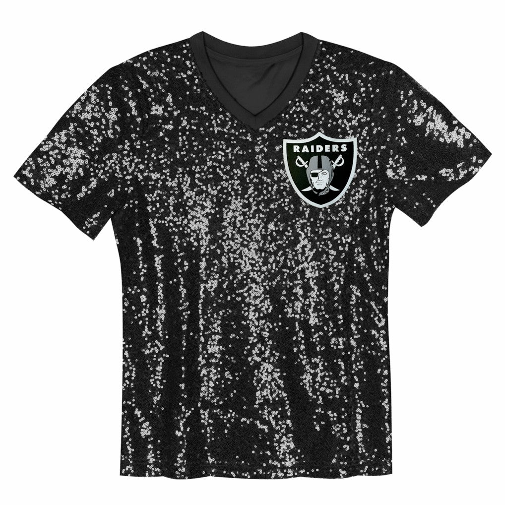 Maxx Crosby Las Vegas Raiders Girls Youth Sequin V-Neck Fashion Jersey - Black Jerseys