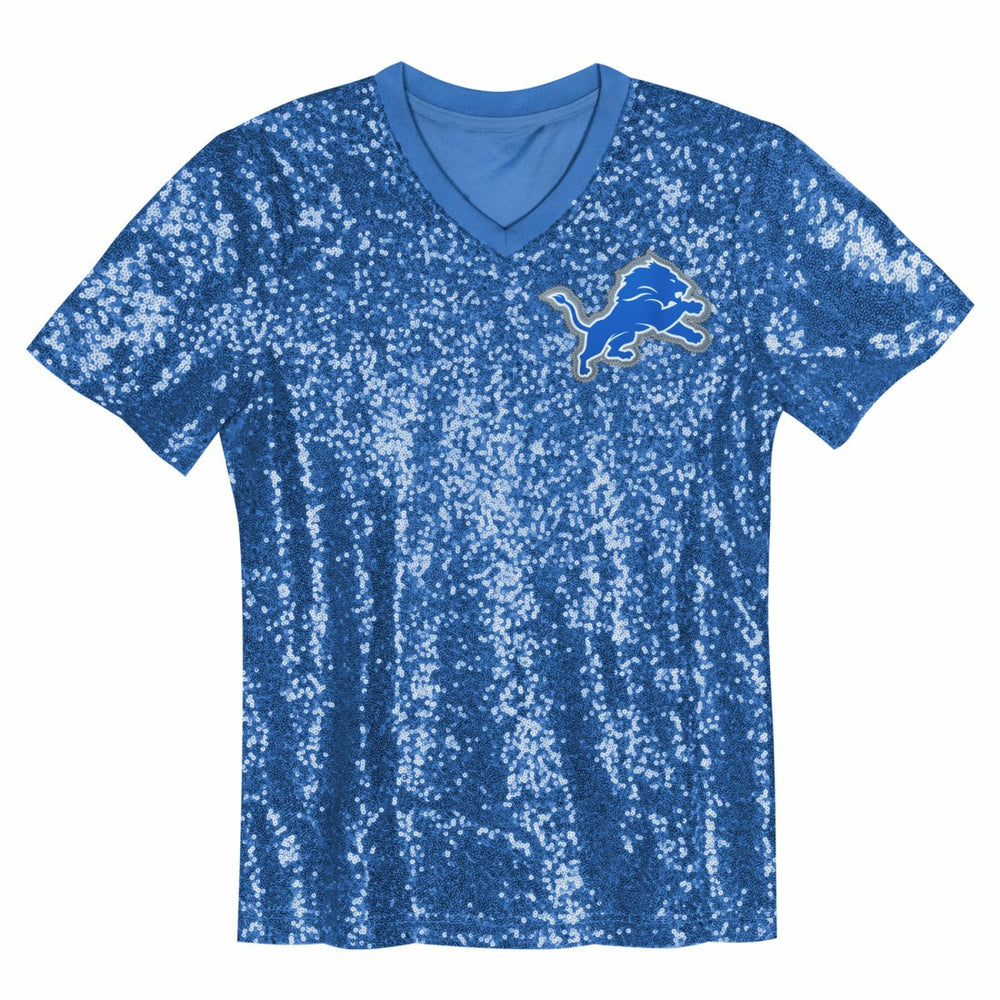 Aidan Hutchinson Detroit Lions Girls Youth Sequin V-Neck Fashion Jersey - Blue Jerseys