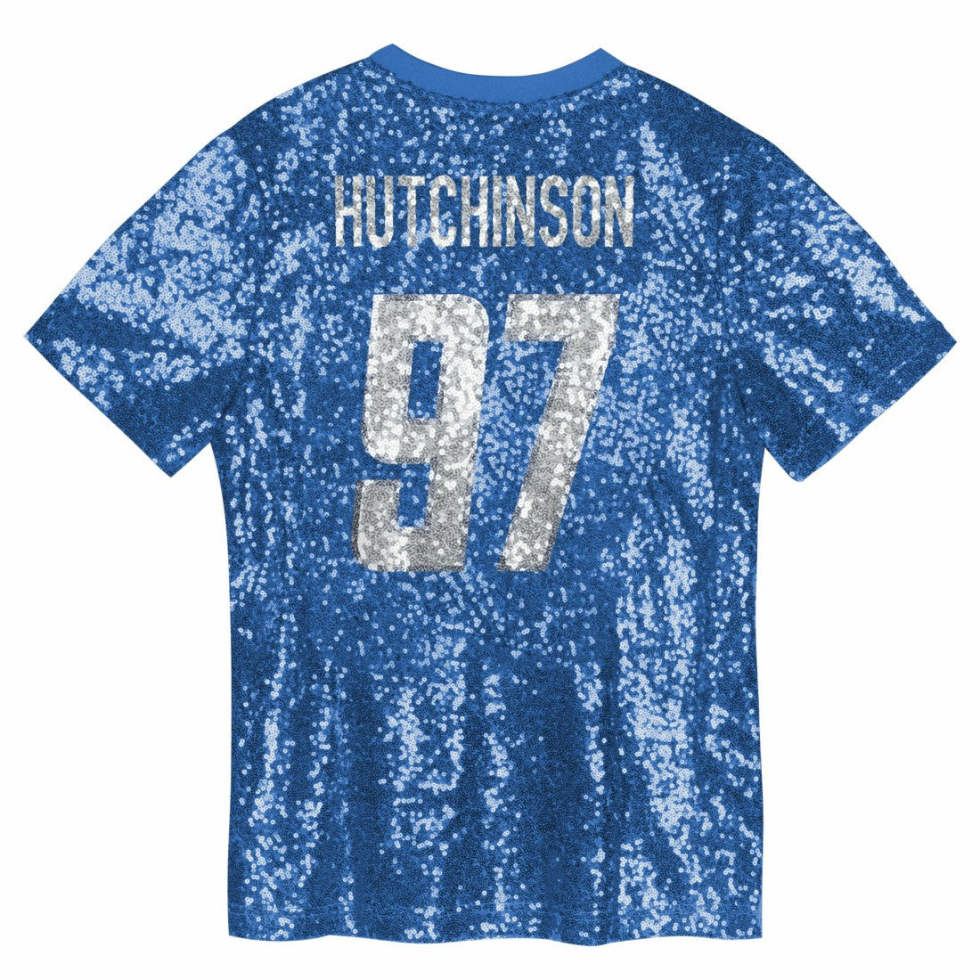 Aidan Hutchinson Detroit Lions Girls Youth Sequin V-Neck Fashion Jersey - Blue Jerseys