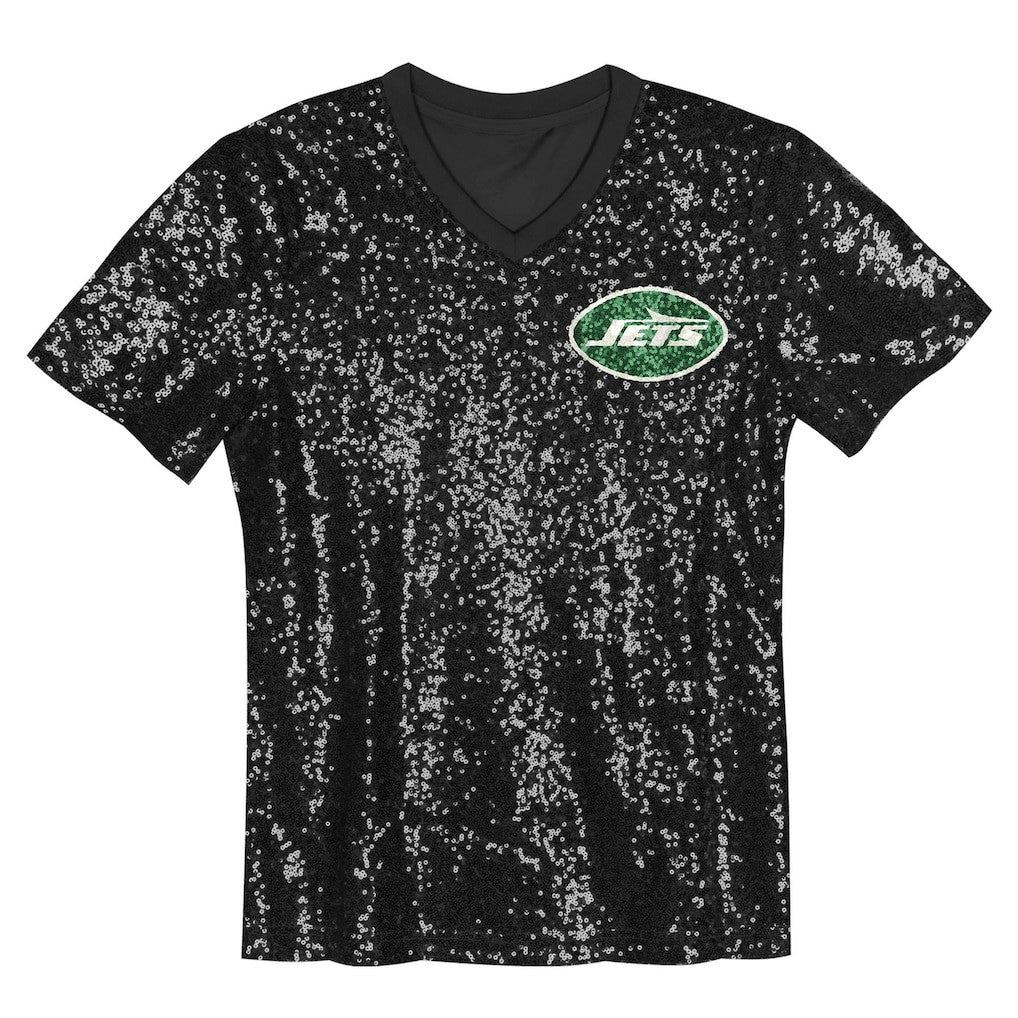 Sauce Gardner New York Jets Girls Youth Sequin V-Neck Fashion Jersey - Black Jerseys