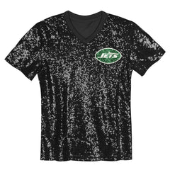Sauce Gardner New York Jets Girls Youth Sequin V-Neck Fashion Jersey - Black Jerseys