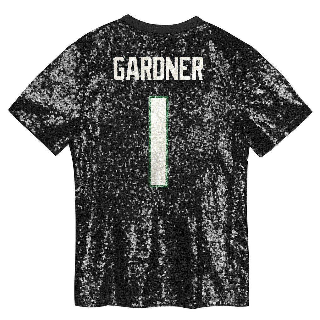 Sauce Gardner New York Jets Girls Youth Sequin V-Neck Fashion Jersey - Black Jerseys