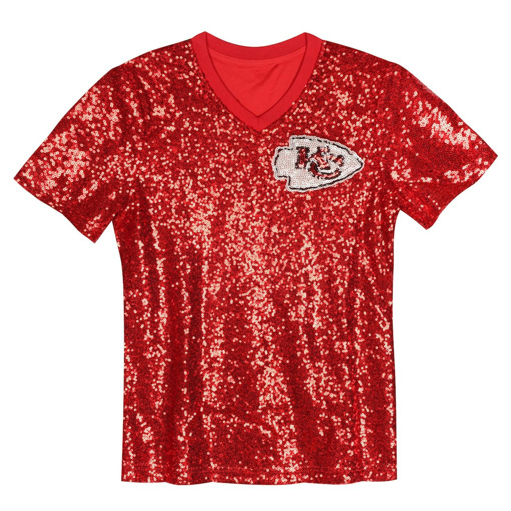 Patrick Mahomes Kansas City Chiefs Girls Youth Sequin V-Neck Fashion Jersey - Red Jerseys