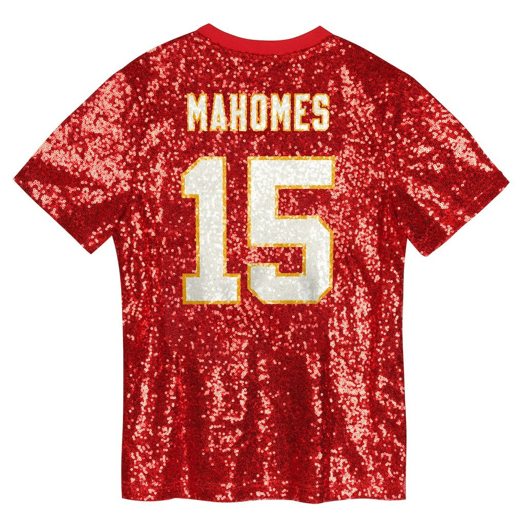 Patrick Mahomes Kansas City Chiefs Girls Youth Sequin V-Neck Fashion Jersey - Red Jerseys