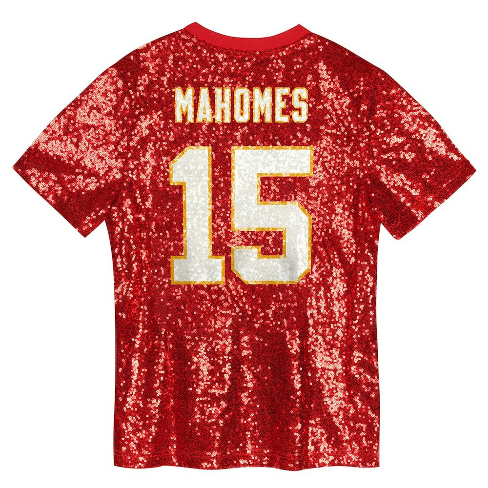 Patrick Mahomes Kansas City Chiefs Girls Youth Sequin V-Neck Fashion Jersey - Red Jerseys
