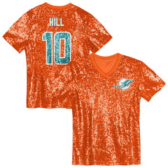 Tyreek Hill Miami Dolphins Girls Youth Sequin V-Neck Fashion Jersey - Orange Jerseys