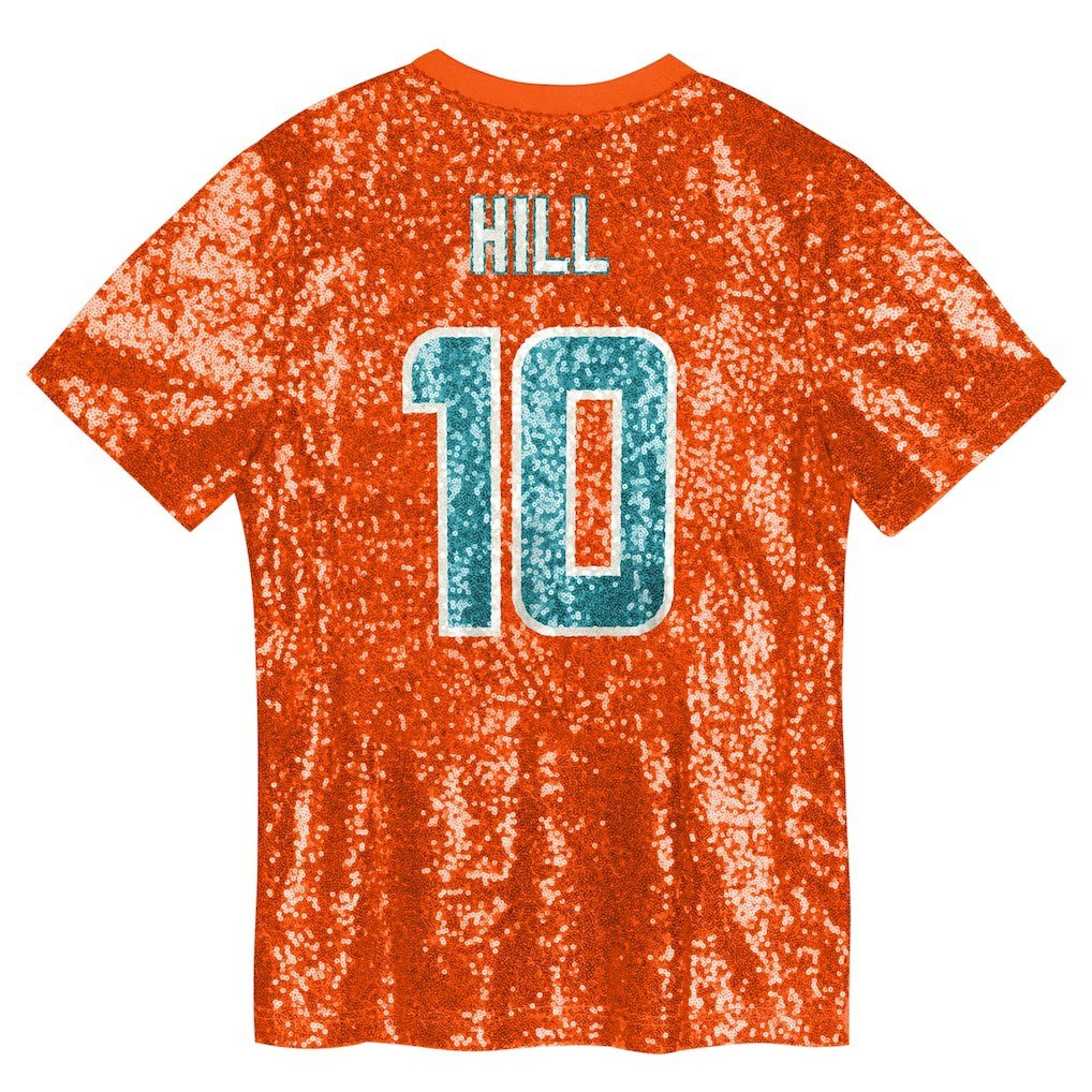 Tyreek Hill Miami Dolphins Girls Youth Sequin V-Neck Fashion Jersey - Orange Jerseys