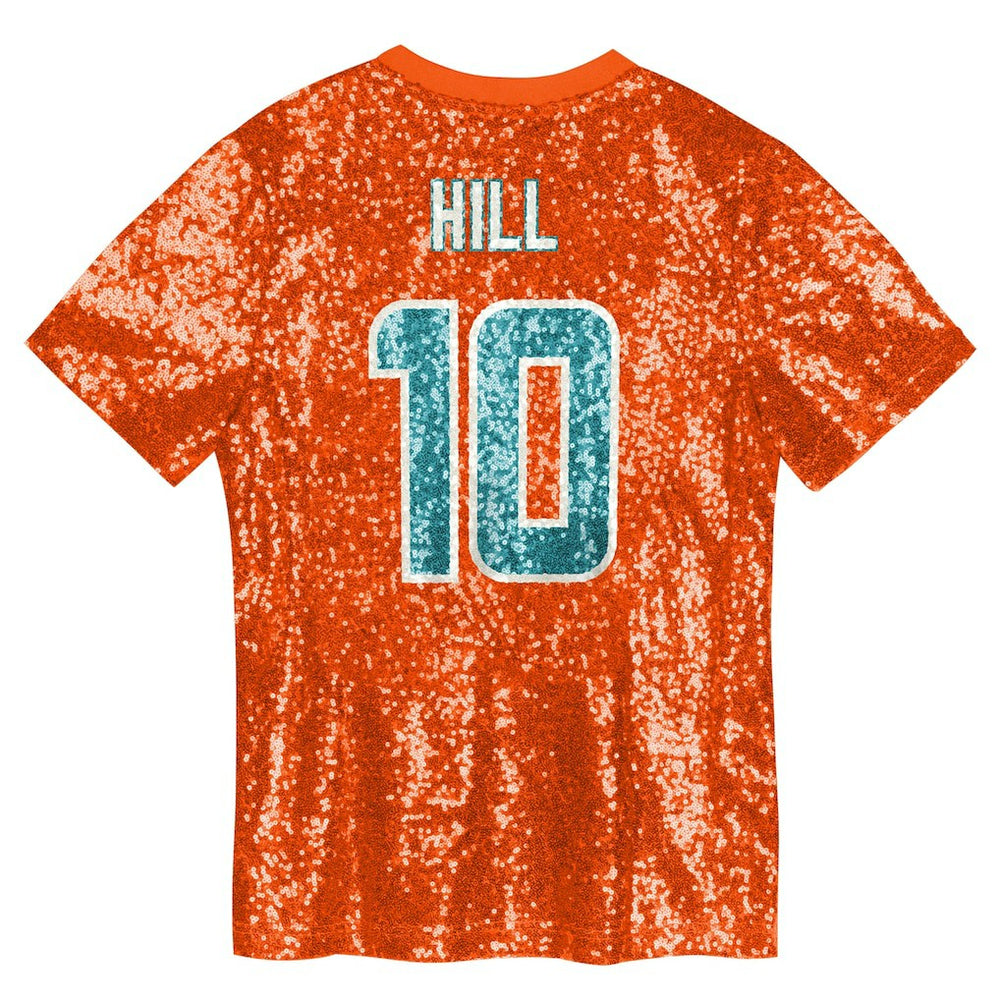 Tyreek Hill Miami Dolphins Girls Youth Sequin V-Neck Fashion Jersey - Orange Jerseys