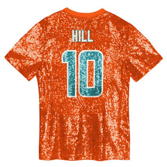 Tyreek Hill Miami Dolphins Girls Youth Sequin V-Neck Fashion Jersey - Orange Jerseys
