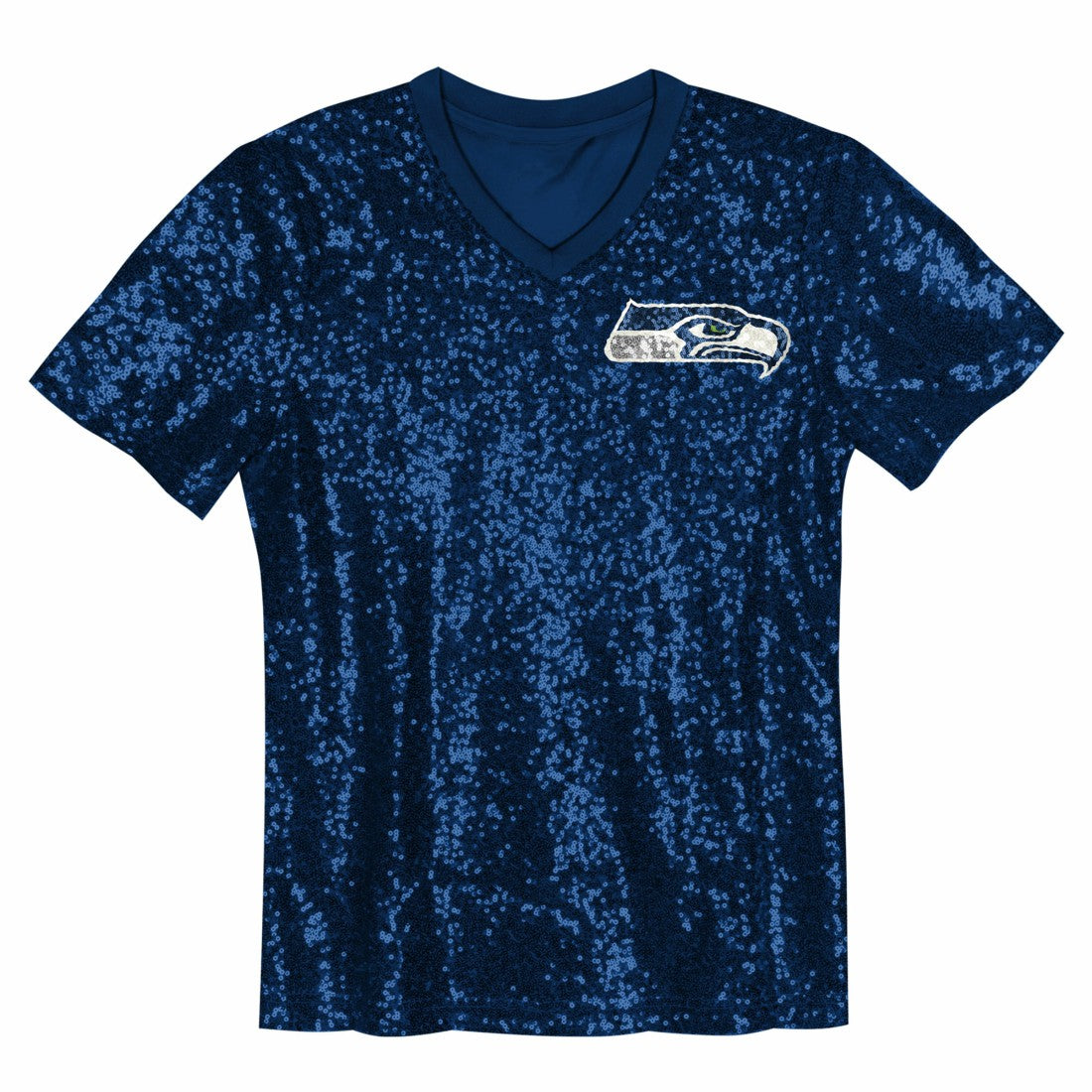 12 Fan Seattle Seahawks Girls Youth Sequin V-Neck Fashion Jersey - College Navy Jerseys