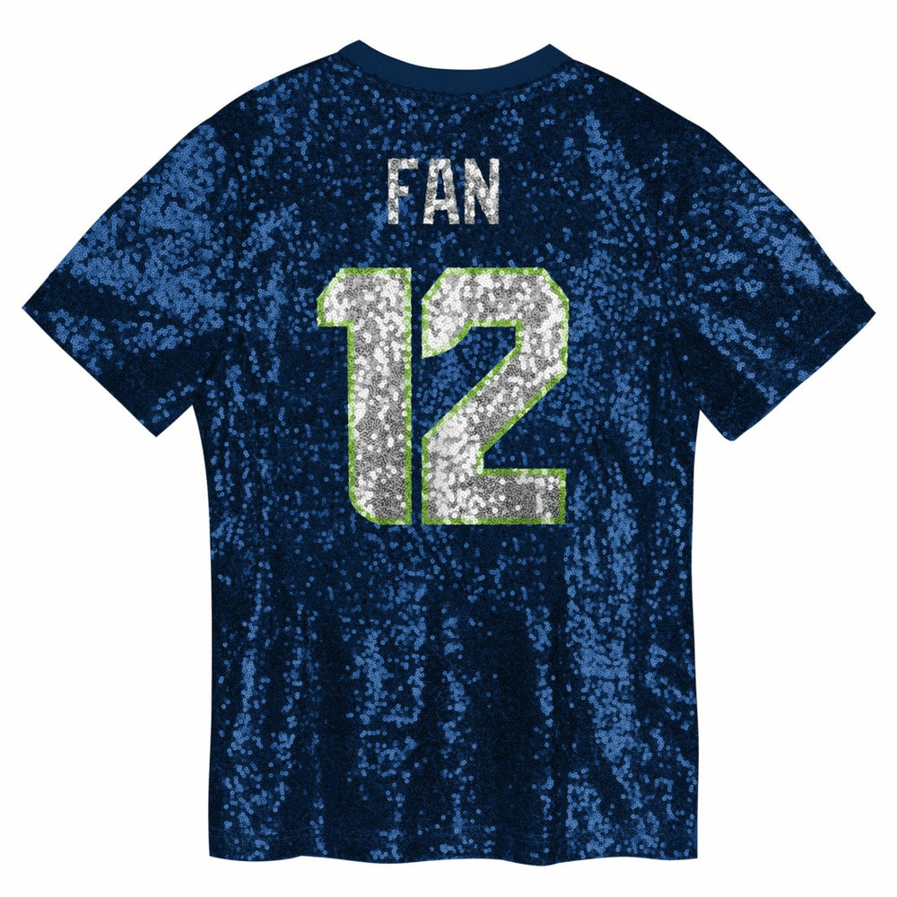 12 Fan Seattle Seahawks Girls Youth Sequin V-Neck Fashion Jersey - College Navy Jerseys