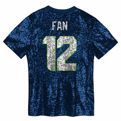 12 Fan Seattle Seahawks Girls Youth Sequin V-Neck Fashion Jersey - College Navy Jerseys