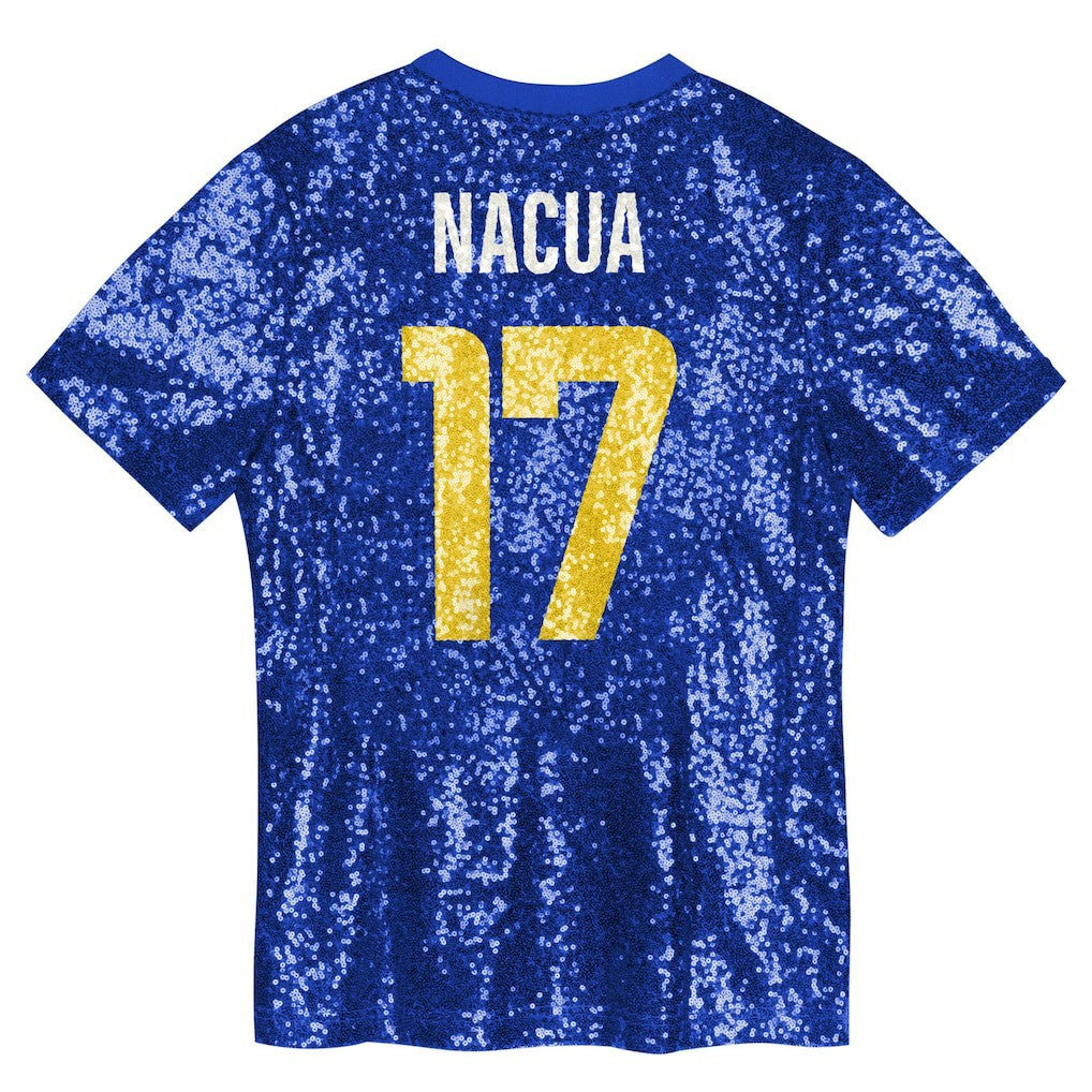 Puka Nacua Los Angeles Rams Girls Youth Sequin V-Neck Fashion Jersey - Royal Jerseys
