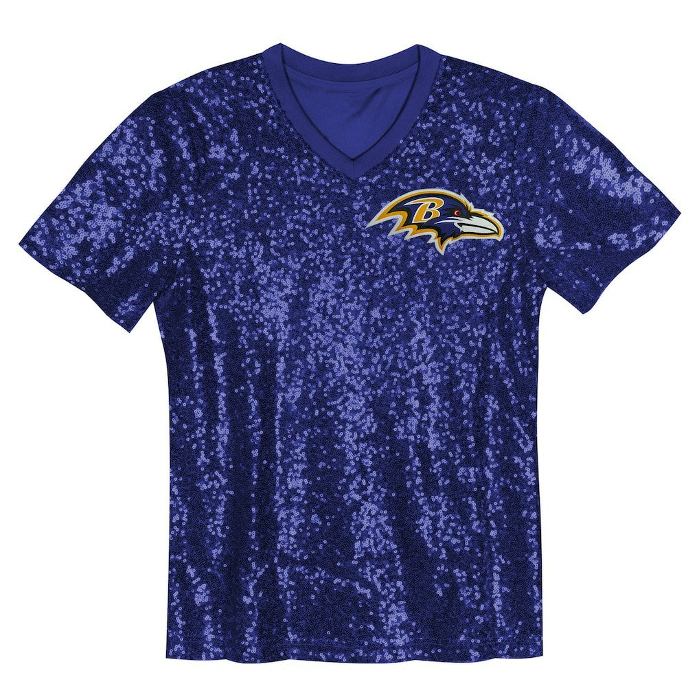 Lamar Jackson Baltimore Ravens Girls Youth Sequin V-Neck Fashion Jersey - Purple Jerseys