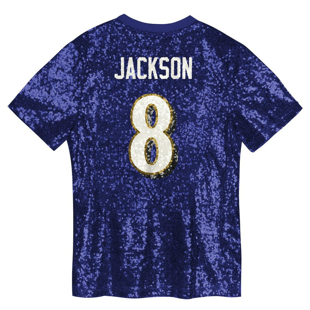 Lamar Jackson Baltimore Ravens Girls Youth Sequin V-Neck Fashion Jersey - Purple Jerseys