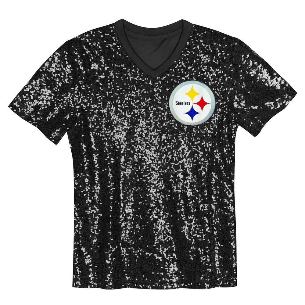 T.J. Watt Pittsburgh Steelers Girls Youth Sequin V-Neck Fashion Jersey - Black Jerseys