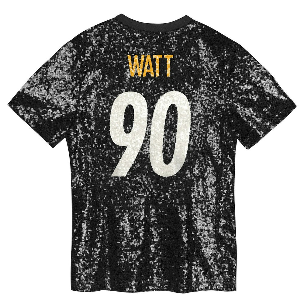 T.J. Watt Pittsburgh Steelers Girls Youth Sequin V-Neck Fashion Jersey - Black Jerseys