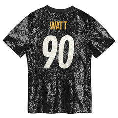 T.J. Watt Pittsburgh Steelers Girls Youth Sequin V-Neck Fashion Jersey - Black Jerseys