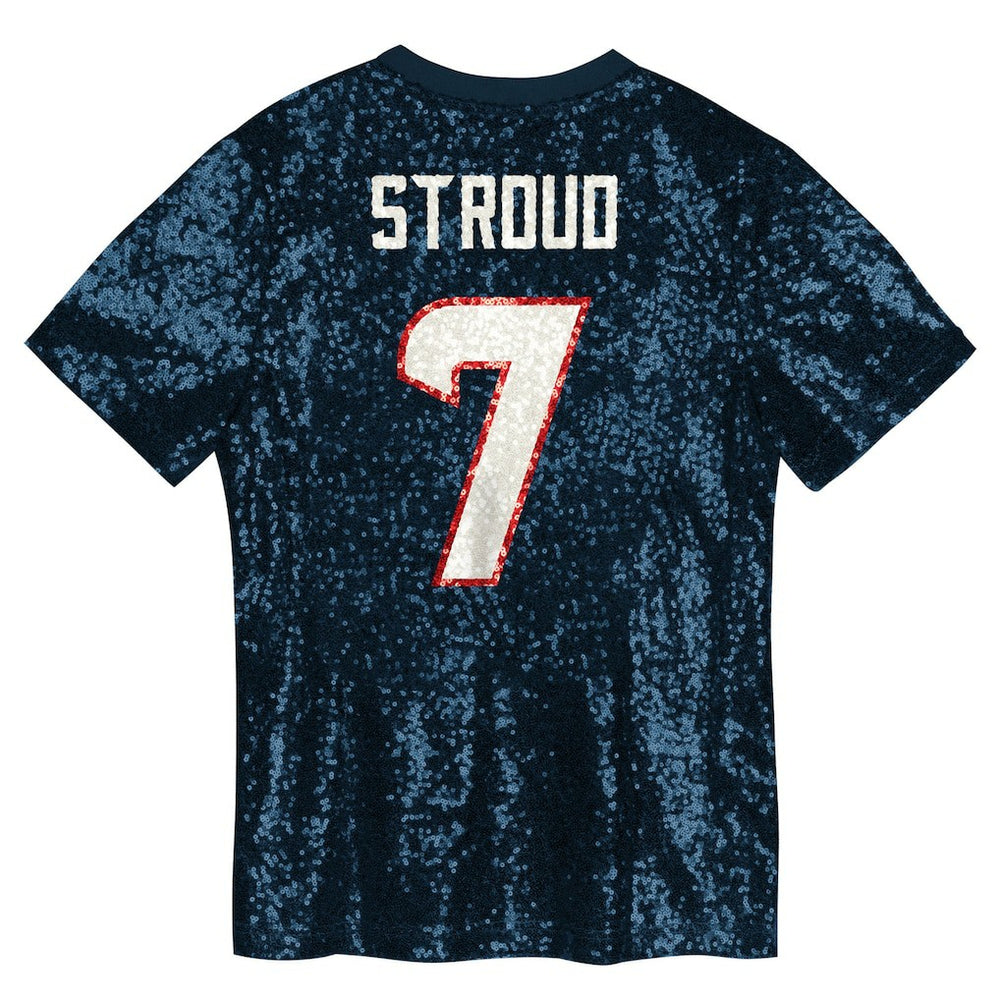 C.J. Stroud Houston Texans Girls Youth Sequin V-Neck Fashion Jersey - Navy Jerseys
