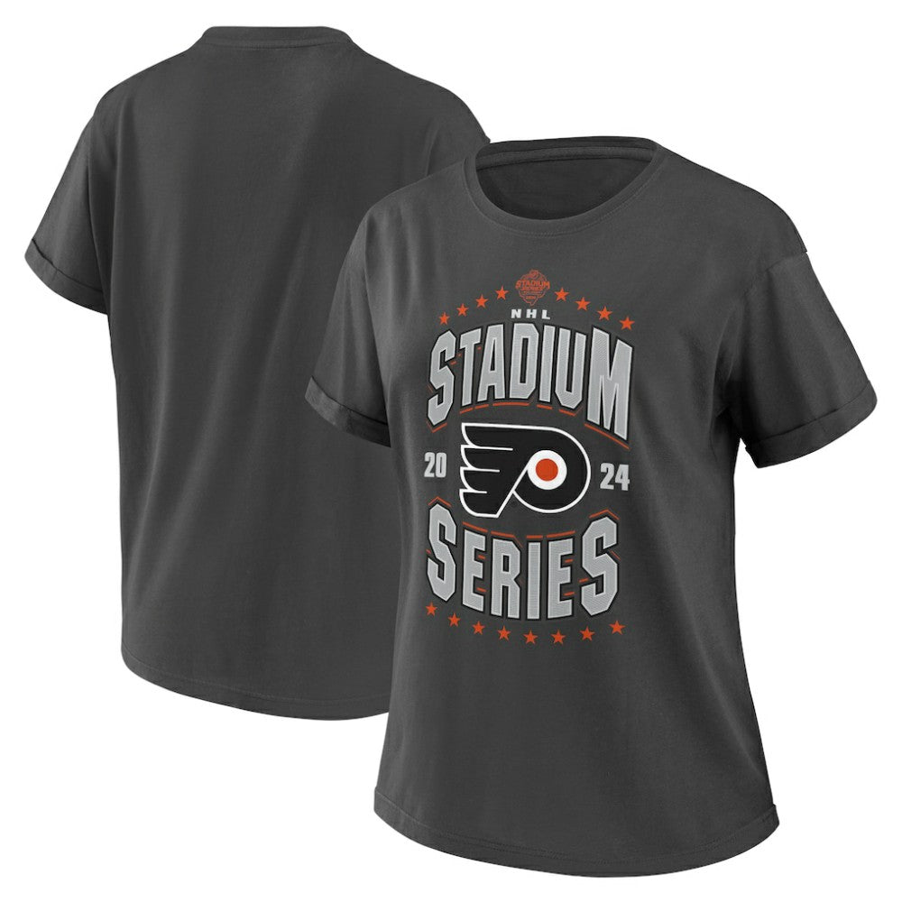 Philadelphia Flyers WEAR by Erin Andrews Women's 2024 NHL Stadium Series Boyfriend T-Shirt - Charcoal | US 201180927